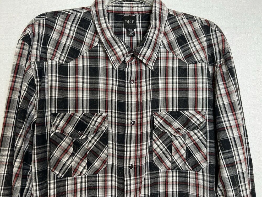 BKE Buckle Black/Red Size XXL Pearl Snap Long Sleeve Button Button Up Shirt